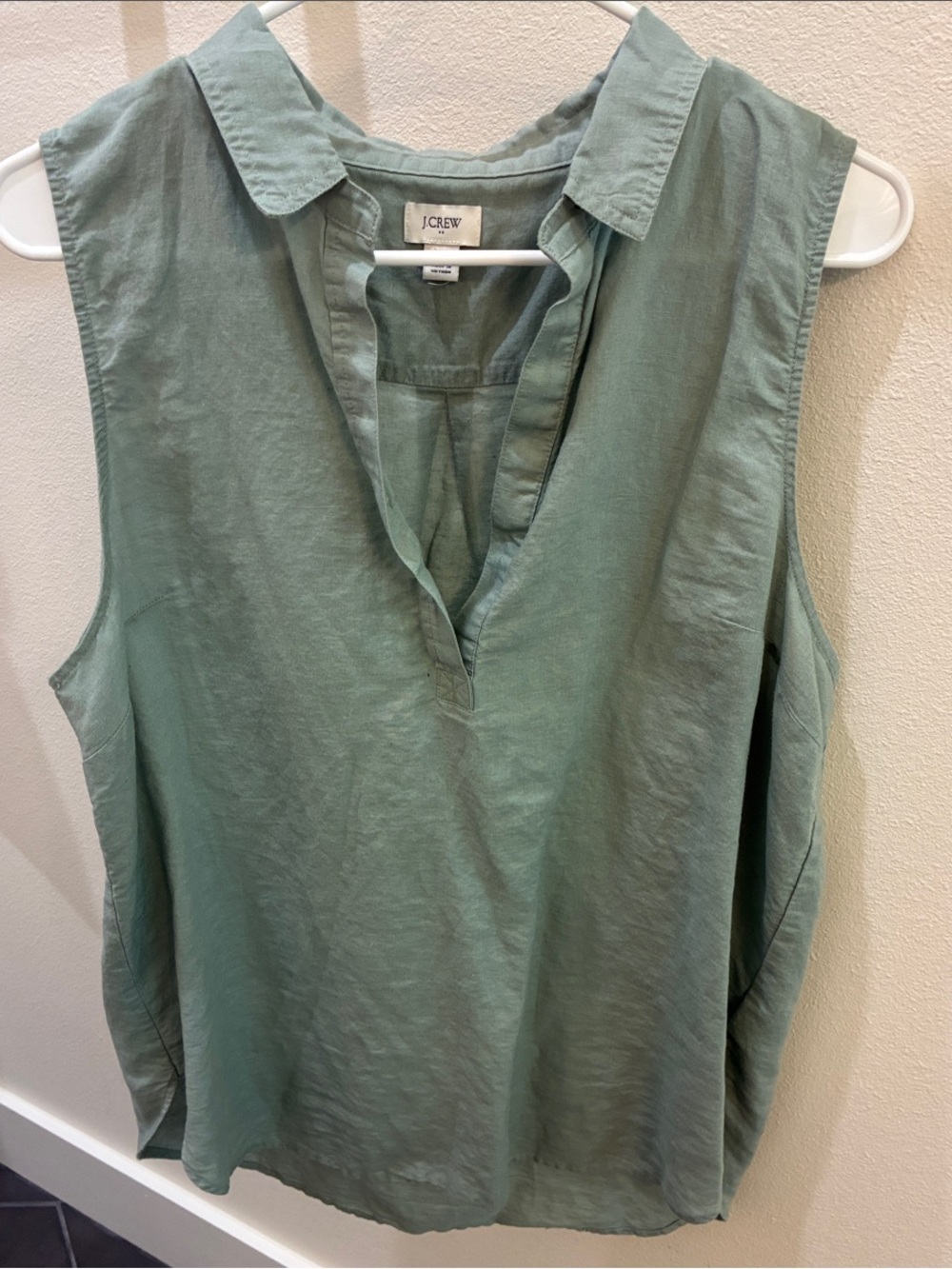J. Crew Sleeveless Split-Neck Blouse in Sage Green